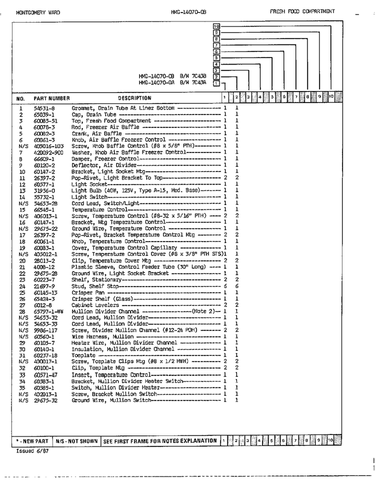 Fresh Food Compartment Page 2 Diagram and Parts List for 14070B-0  Admiral Refrigerator