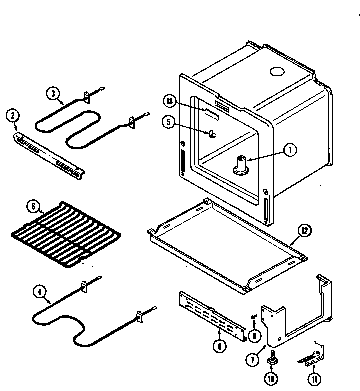 Oven/base Diagram and Parts List for GER1100AAH  Maytag Range