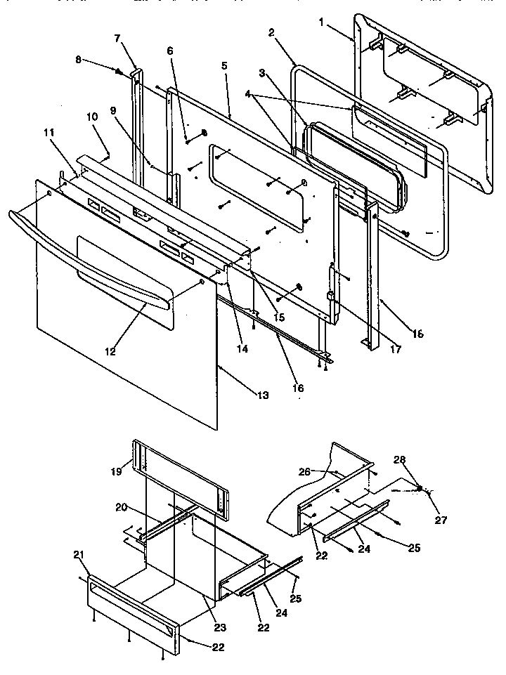 Oven Door And Storage Door Diagram and Parts List for ARG7301W-P1143315NW  Amana Range