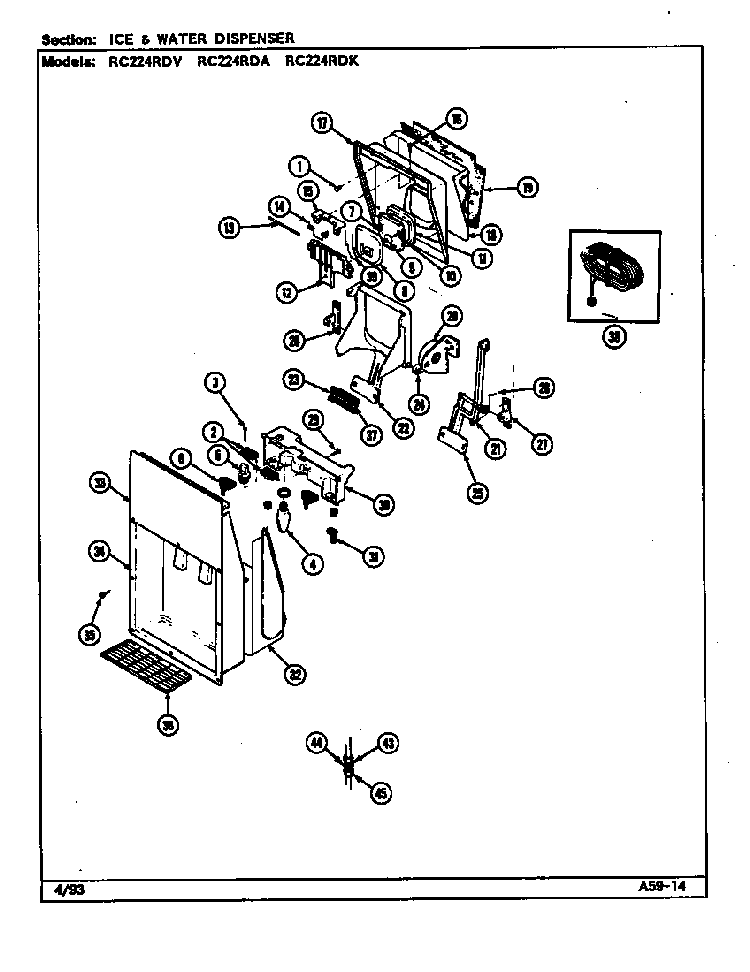 Ice & Water Dispenser Diagram and Parts List for RC224RDA DS36B Magic Chef Refrigerator