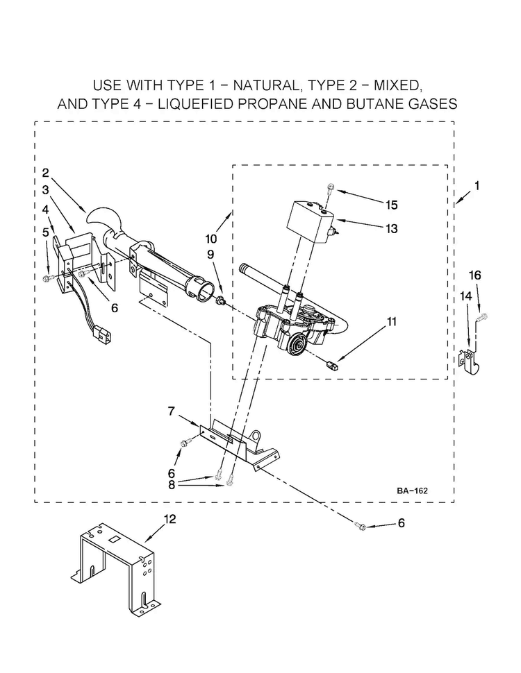 W10336852 Burner Assembly Diagram and Parts List for NGD4800VQ2  Amana Dryer