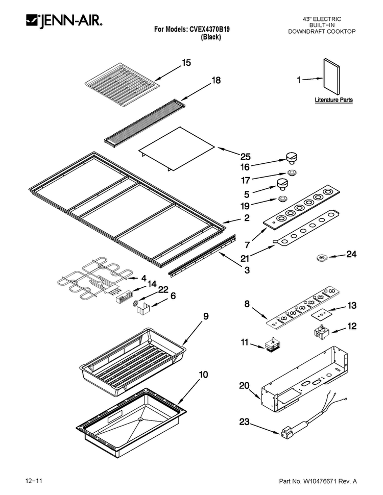 Cooktop Parts Diagram and Parts List for CVEX4370B19  Jenn-Air Cooktop