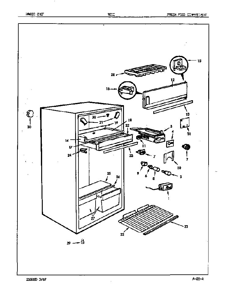 Fresh Food Compartment Diagram and Parts List for RC12G 86S01 Maytag Refrigerator