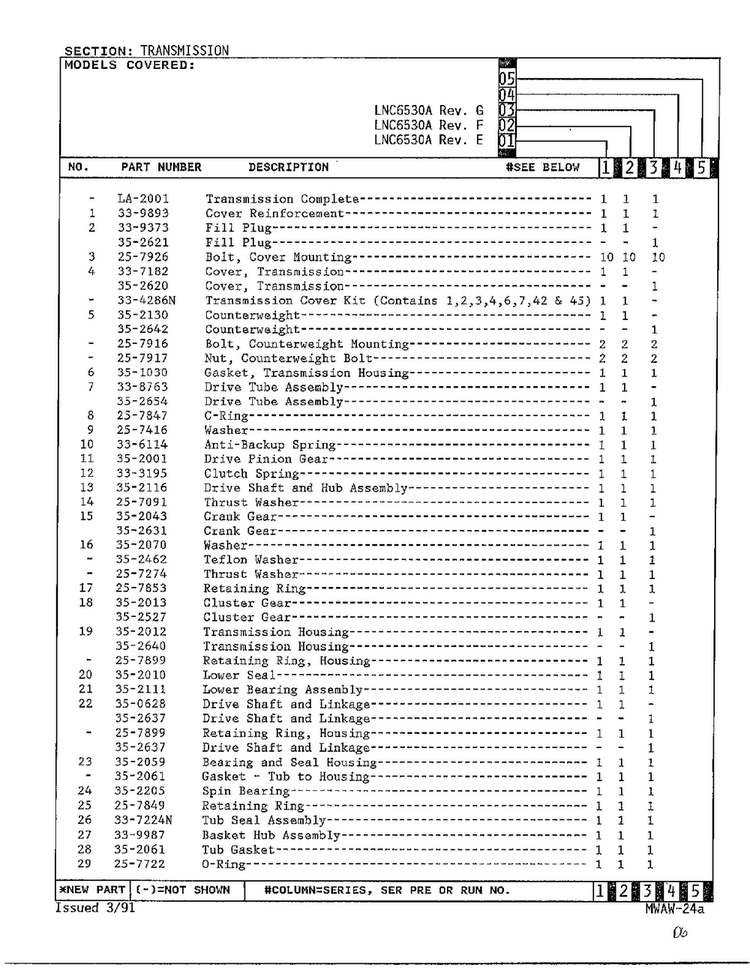 Transmission Page 4 Diagram and Parts List for 6530A REV A Norge Washer