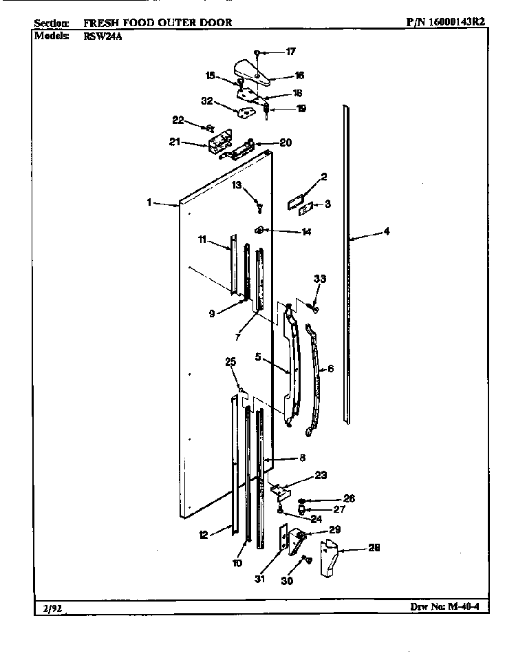 Fresh Food Outer Door Diagram and Parts List for ERSW24A AM81F Maytag Refrigerator