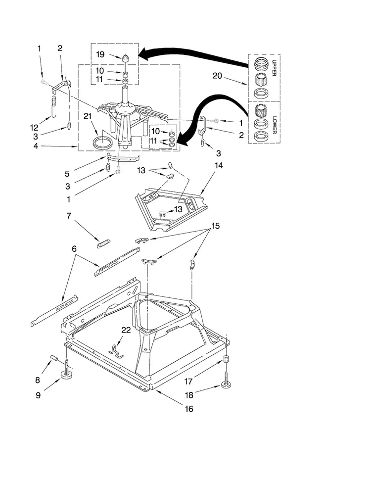 Machine Base Parts Diagram and Parts List for 7MMTS0540WW0  Maytag Washer