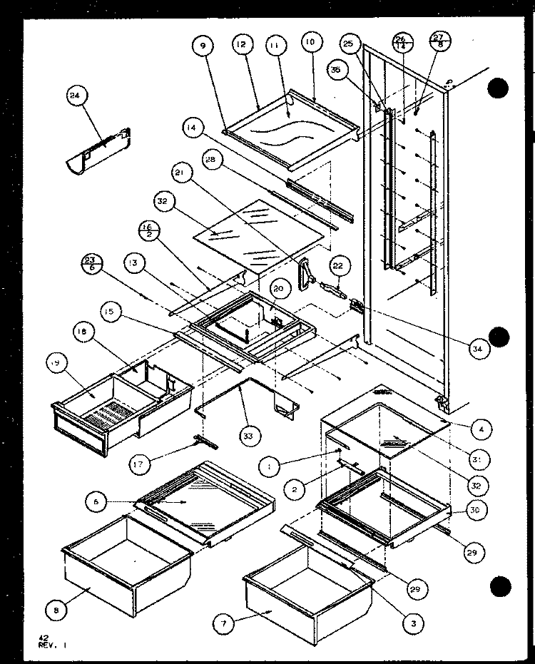 REF SHELVING AND DRAWERS Diagram and Parts List for SCD22J P7870121W Amana Refrigerator