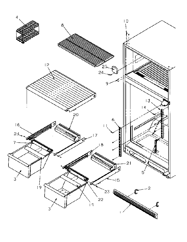 Cabinet Shelving Diagram and Parts List for GTG21B2L-P1193001WL  Amana Refrigerator