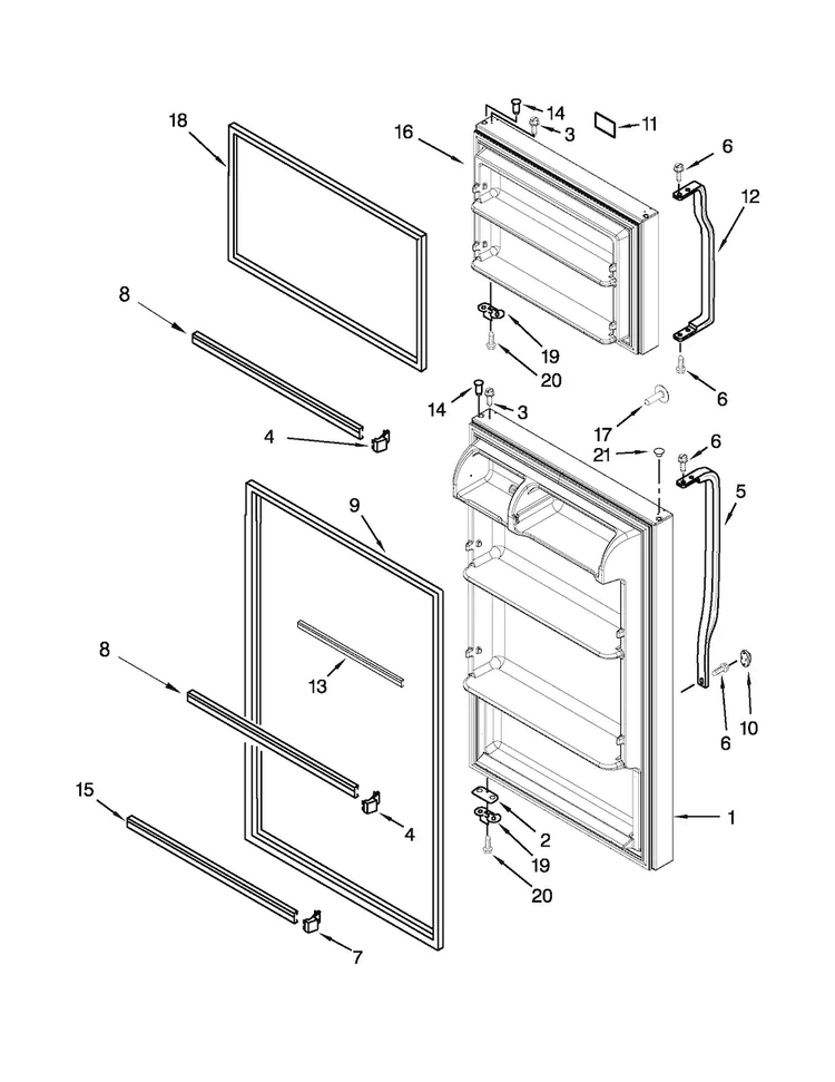 Door Parts Diagram and Parts List for A8TXNWFBW00  Amana Refrigerator