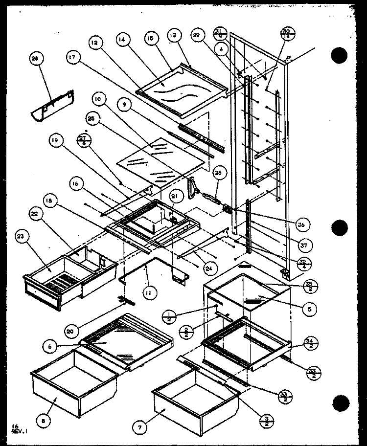 REF SHELVING AND DRAWERS Diagram and Parts List for SX22ML P1120604W L Amana Refrigerator