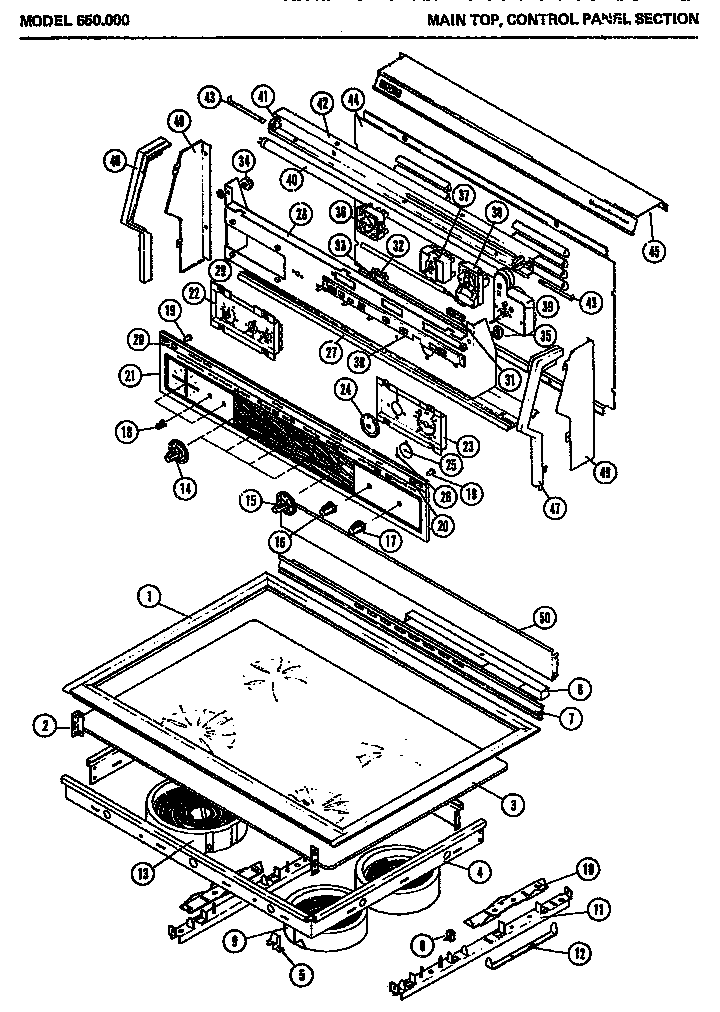 02 - MAIN TOP, CONTROL PANEL Diagram and Parts List for 650000  Maytag Range