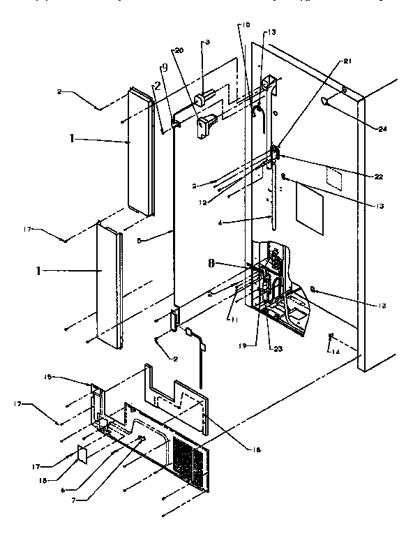 Cabinet Back Diagram and Parts List for TX22R2-P1157706W  Amana Refrigerator