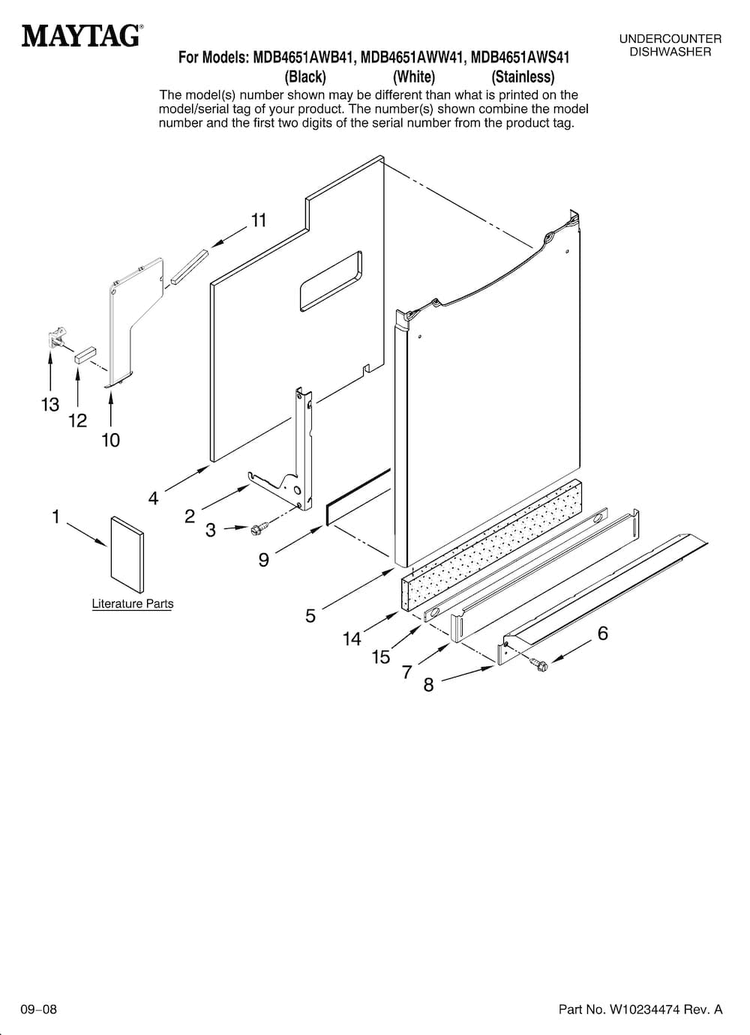 Door And Panel Parts Diagram and Parts List for MDB4651AWB41  Maytag Dishwasher