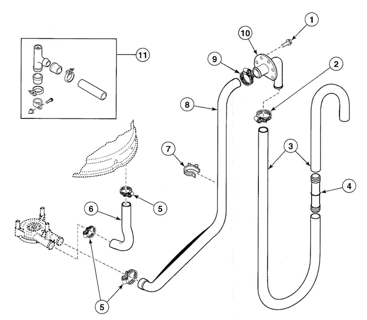 Drain Hoses Diagram and Parts List for SWT820LN  Speed Queen Washer