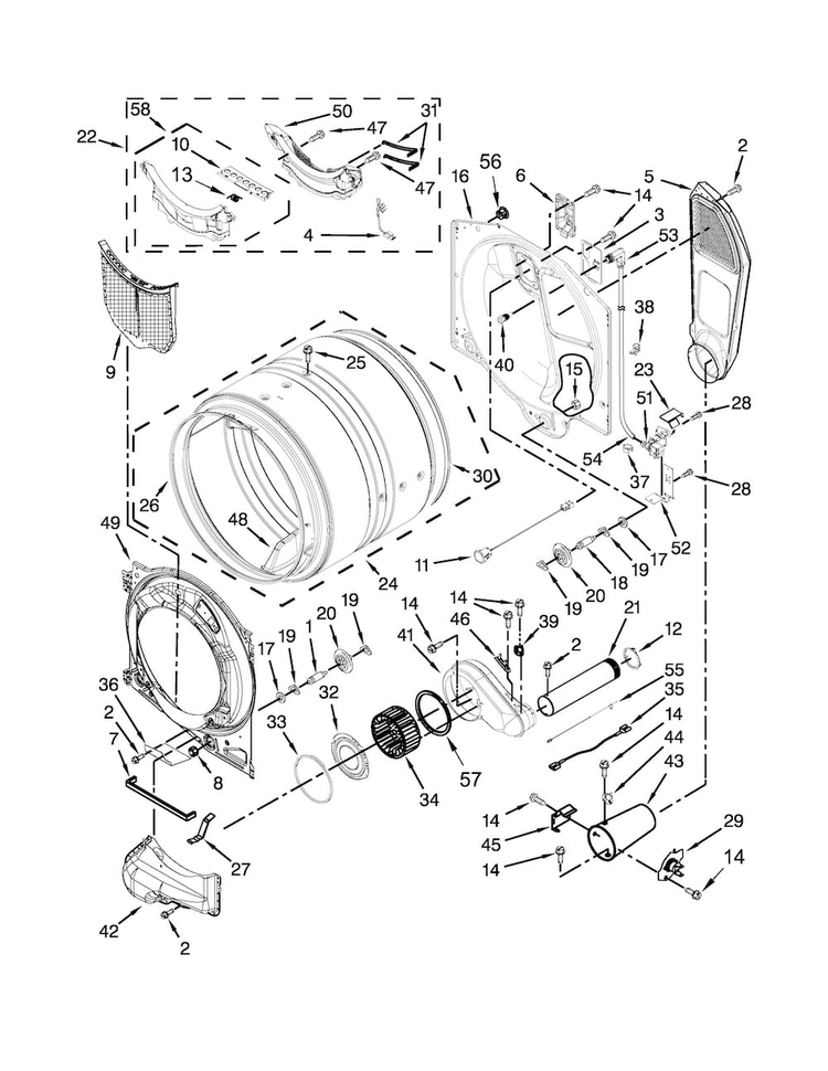 Bulkhead Parts Diagram and Parts List for MGD6000XW0  Maytag Dryer