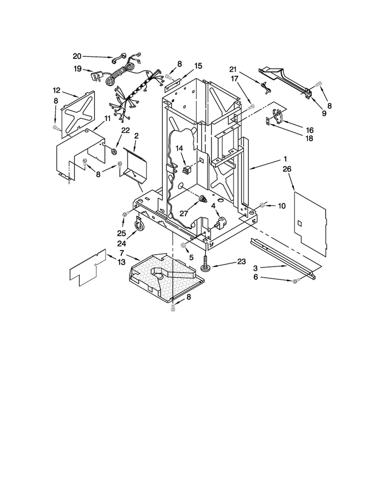 Frame Parts Diagram and Parts List for TC707S4  Jenn-Air Trash Compactor