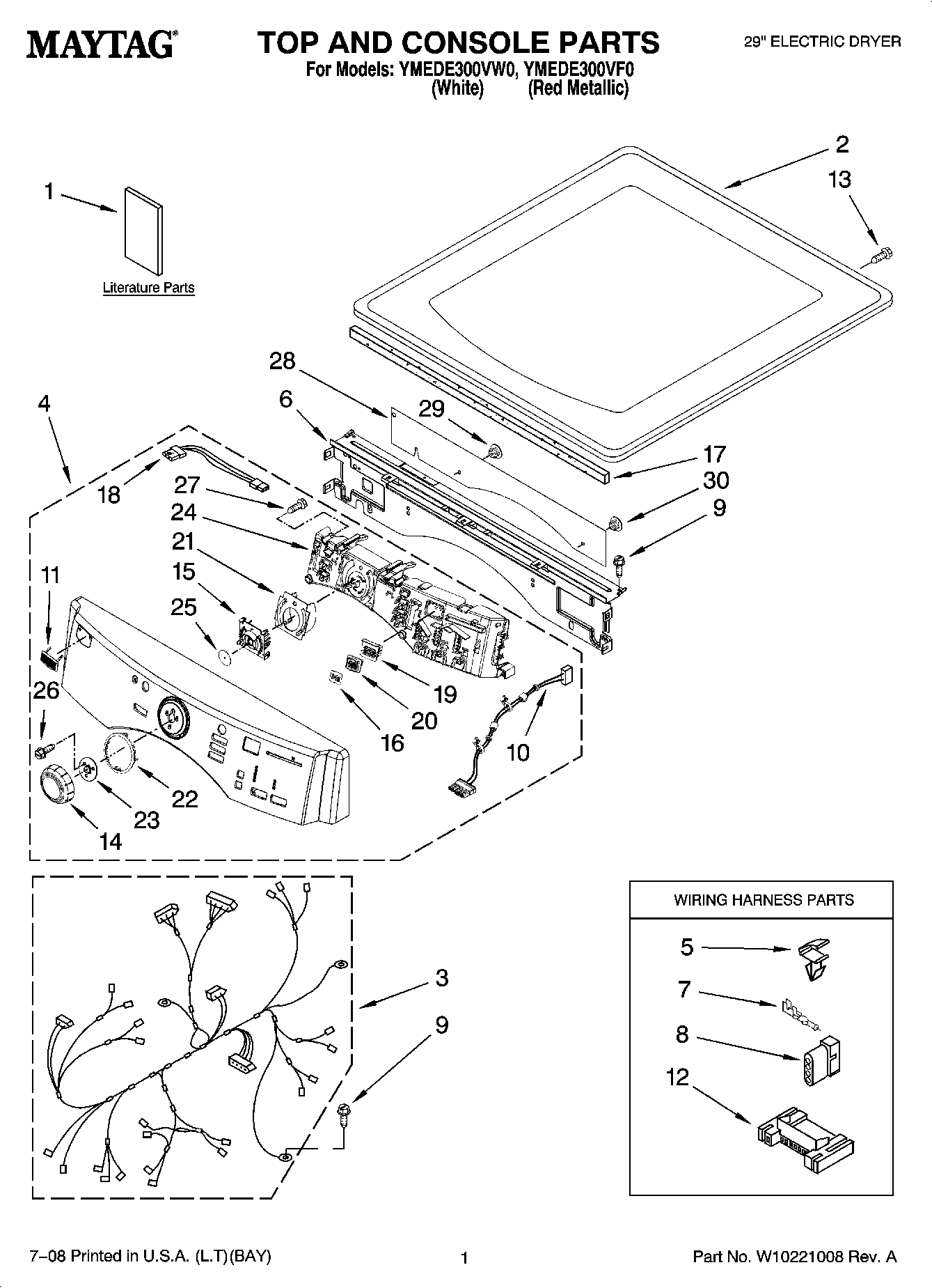 01 - TOP AND CONSOLE PARTS Diagram and Parts List for YMEDE300VF0  Maytag Dryer