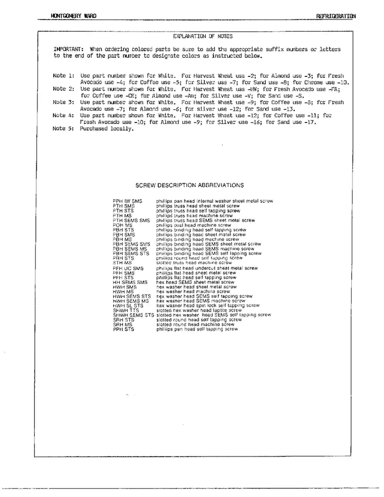 Explanation Of Notes Diagram and Parts List for 23972B  Admiral Refrigerator