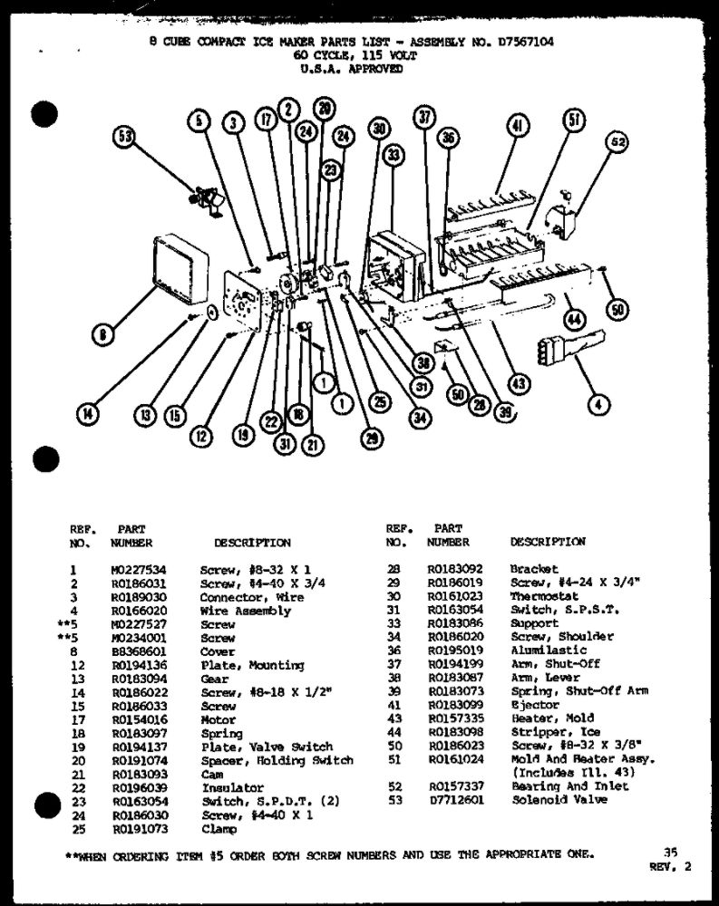 8 Cube Compact Ice Maker 1 Diagram and Parts List for IC3K-P7621310W-BM  Amana Refrigerator