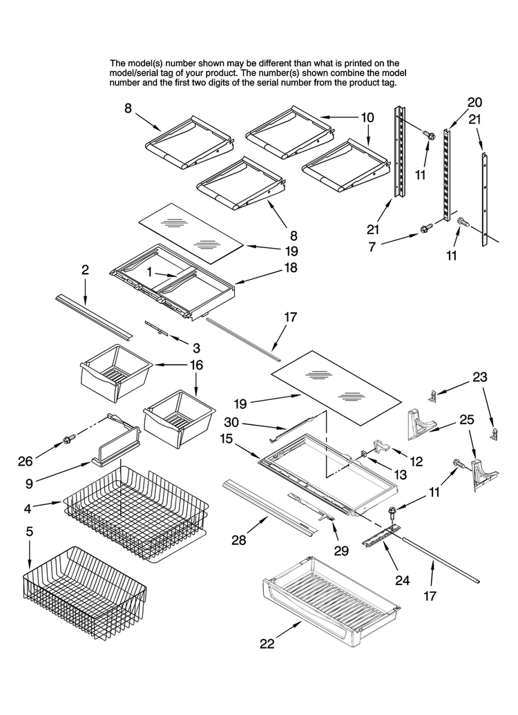 Shelf Parts Diagram and Parts List for AB2225PEKS13  Amana Refrigerator