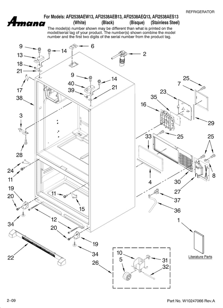Cabinet Parts Diagram and Parts List for AFI2538AES13  Amana Refrigerator