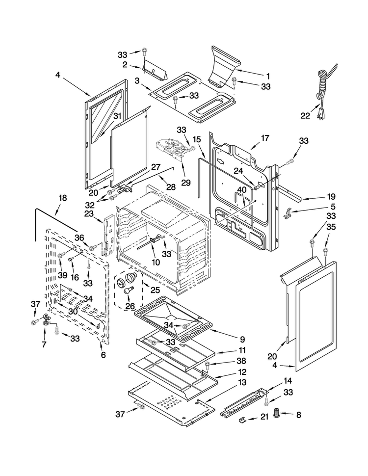 Chassis Parts Diagram and Parts List for AGR5844VDB1  Amana Range