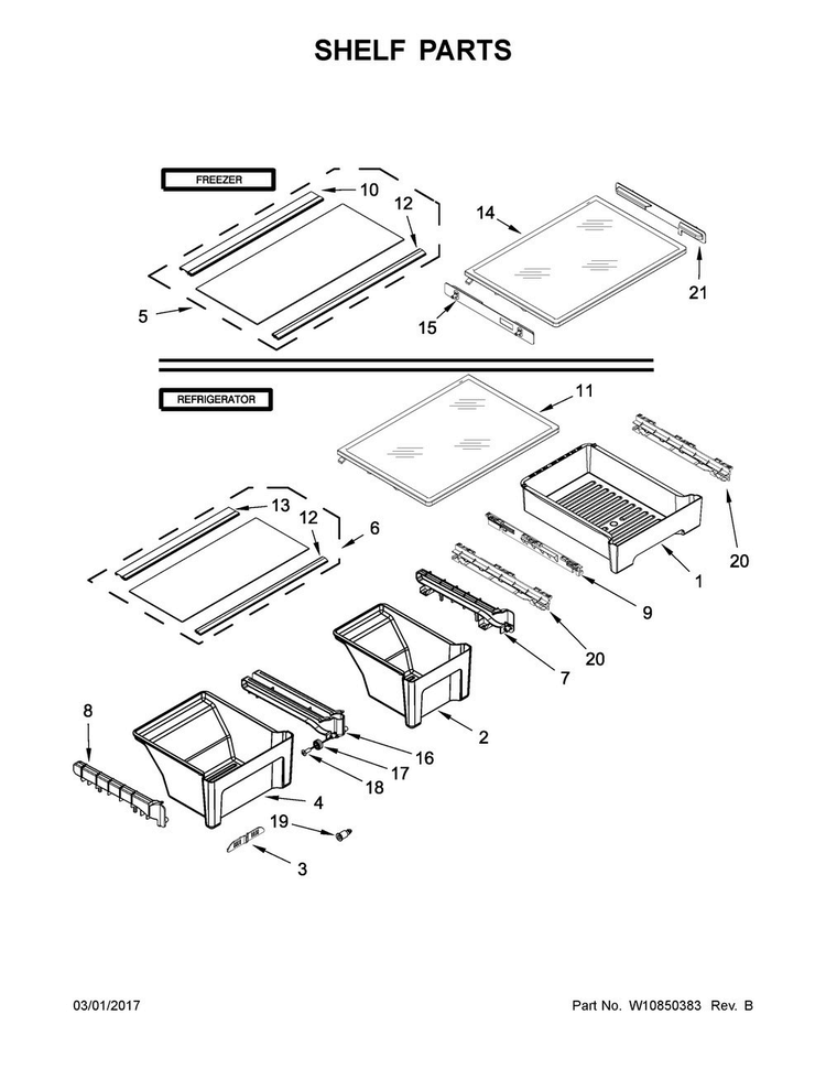Shelf Parts Diagram and Parts List for 5MT711BFEG00  Maytag Refrigerator