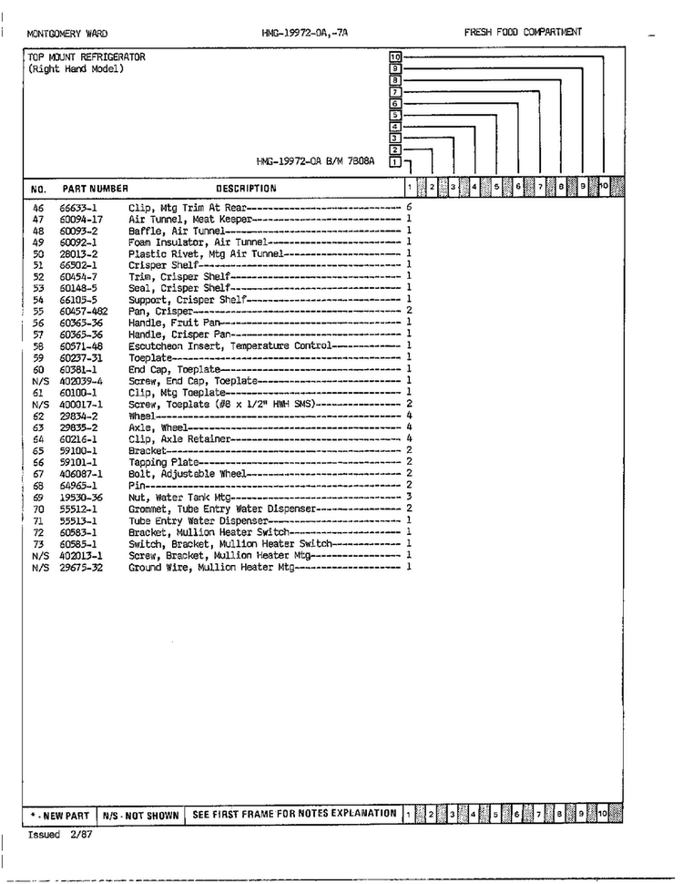 Fresh Food Compartment Page 3 Diagram and Parts List for 19972A  Admiral Refrigerator