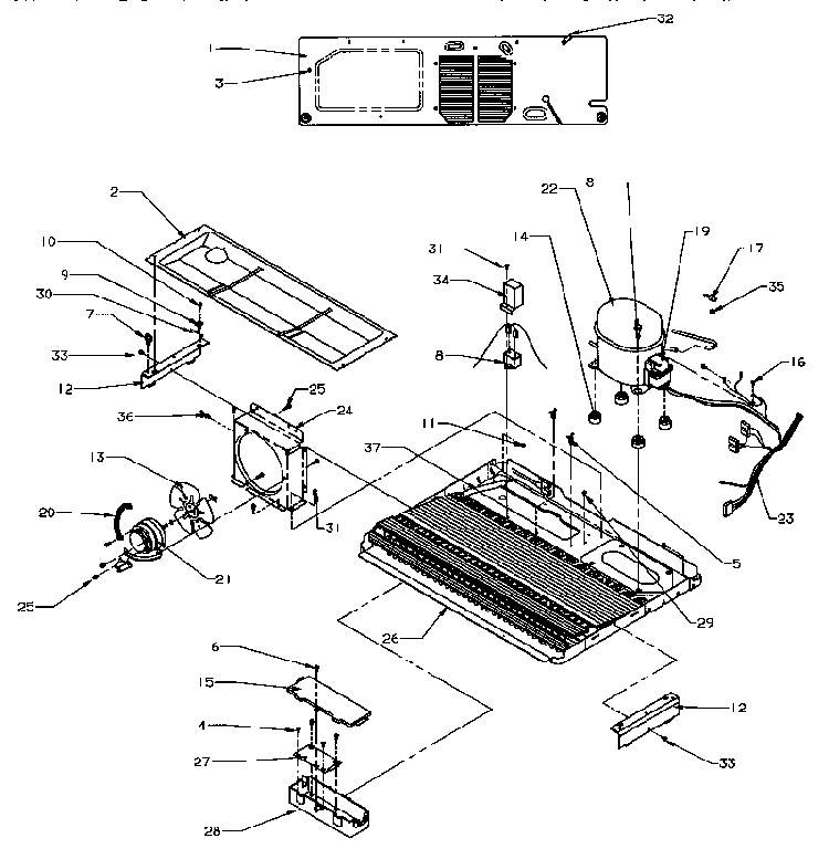 Machine Compartment Diagram and Parts List for SZD25S5W-P1190415WW  Amana Refrigerator