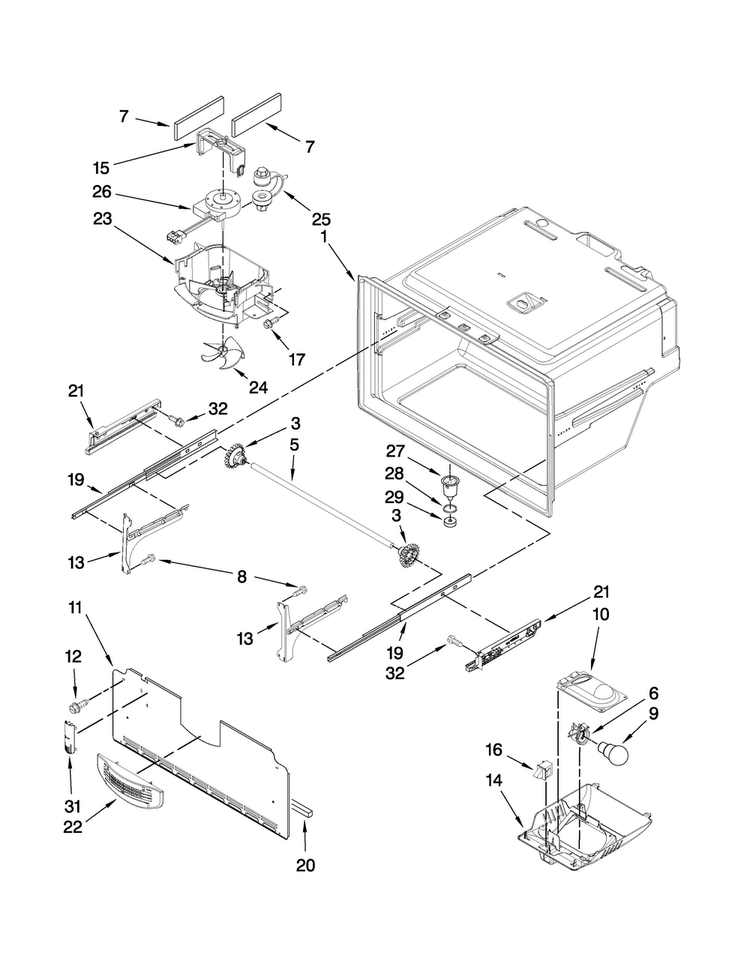 Freezer Liner Parts Diagram and Parts List for JFI2089AEP6  Jenn-Air Refrigerator