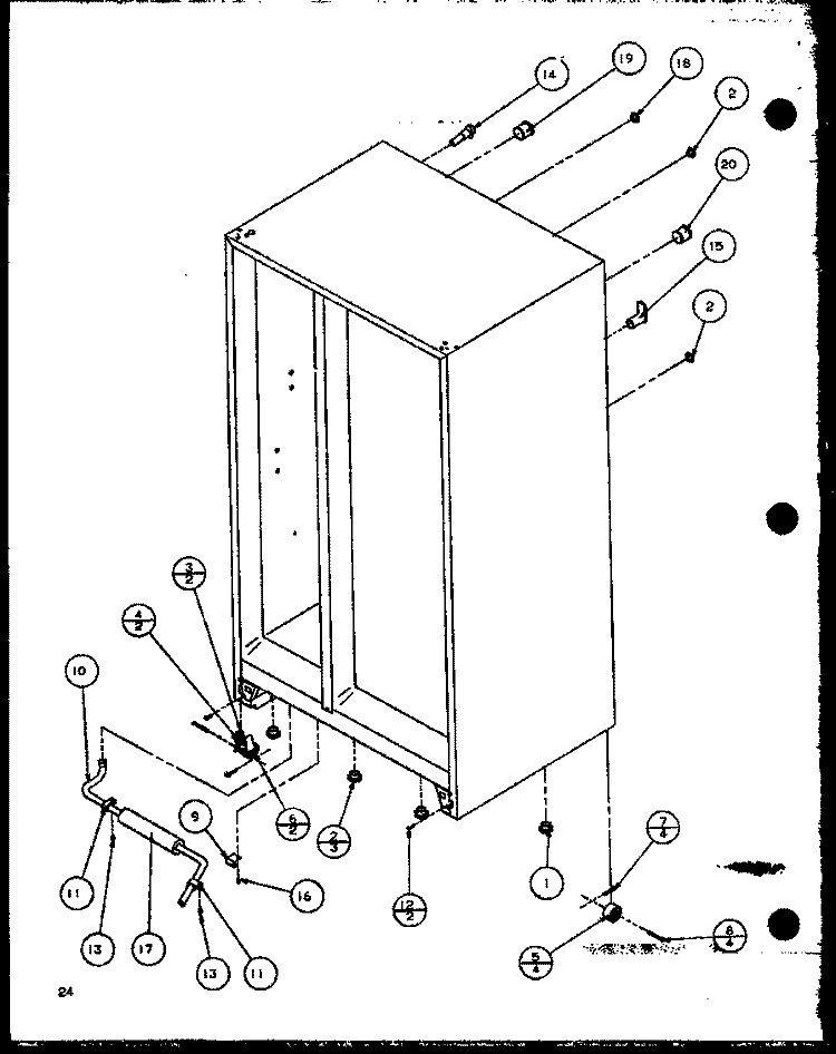 DRAIN ROLLERS AND CABINET BACK Diagram and Parts List for 36538 P1121904W L Litton Refrigerator
