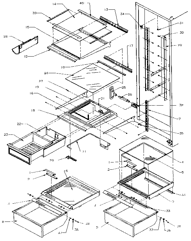 Refrigerator Shelving And Drawers Diagram and Parts List for SXDE27NP-P1162204W  Amana Refrigerator