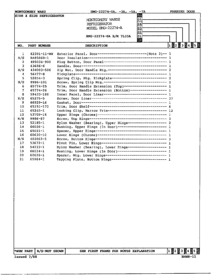 Freezer Door Page 2 Diagram and Parts List for 22274A  Admiral Refrigerator