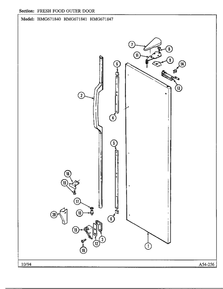 Fresh Food Outer Door Diagram and Parts List for 671840  Admiral Refrigerator