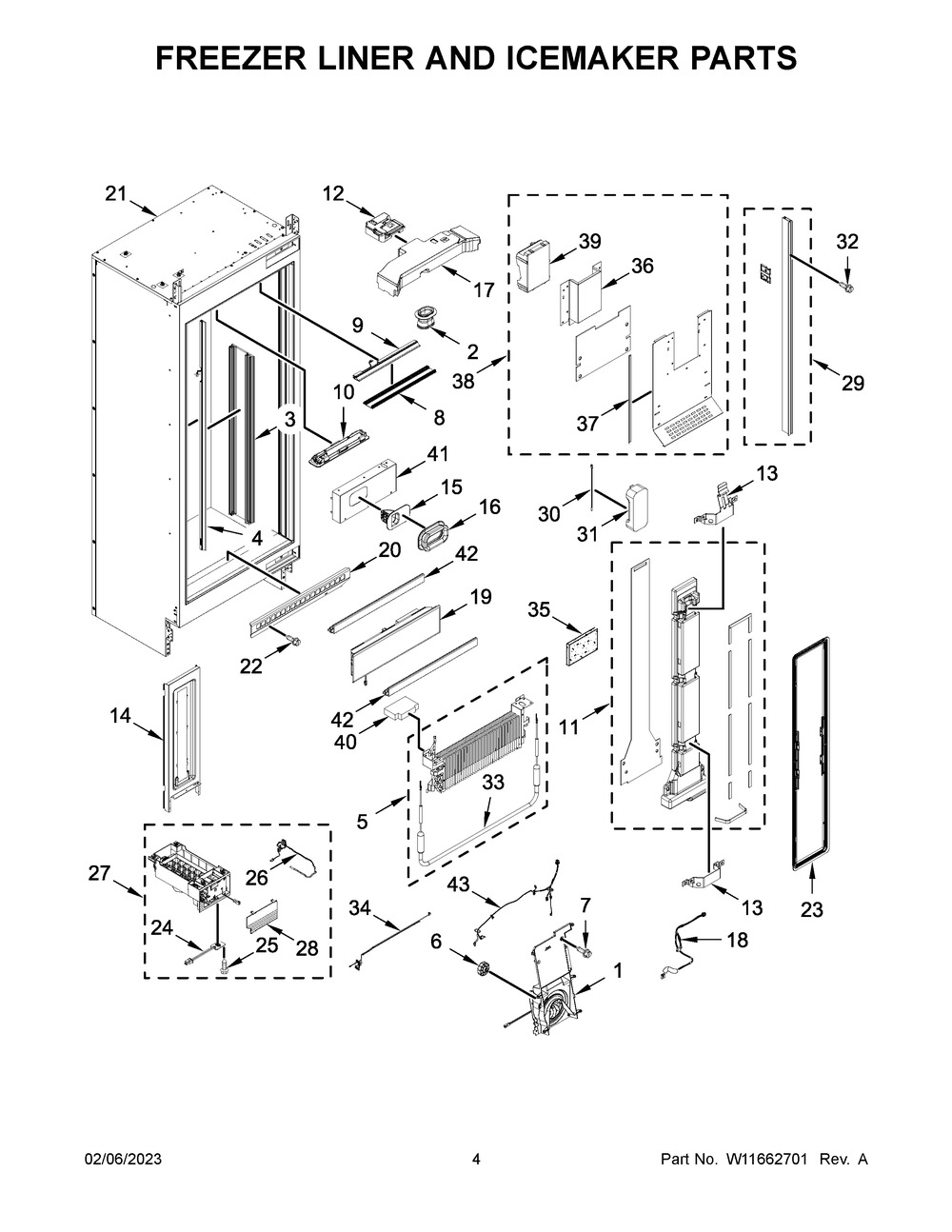 Freezer Liner And Icemaker Parts Diagram and Parts List for JBZFR18IGX10  Jenn-Air Freezer