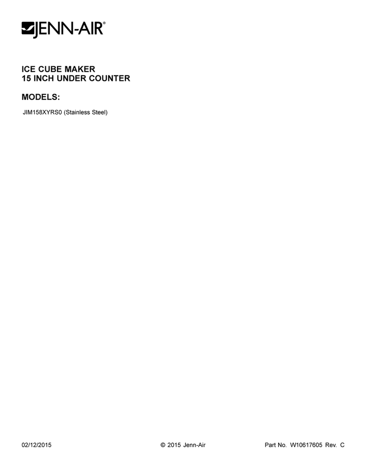 Cover Sheet Diagram and Parts List for JIM158XYRS0  Jenn-Air Ice Maker