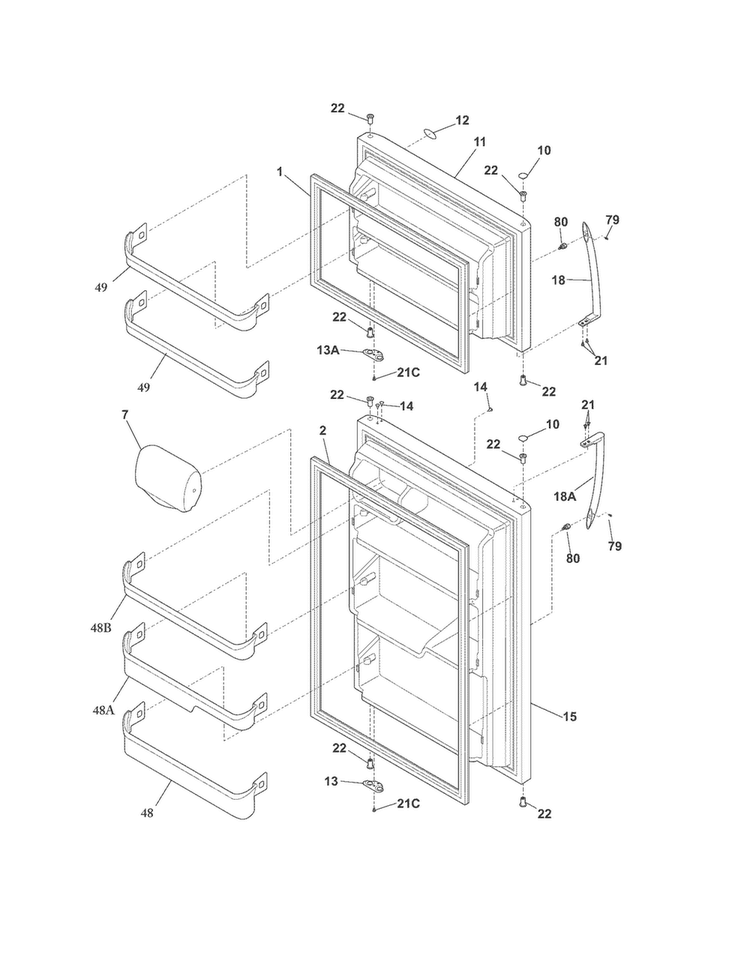 Doors Diagram and Parts List for CRT215PS2  Crosley Refrigerator