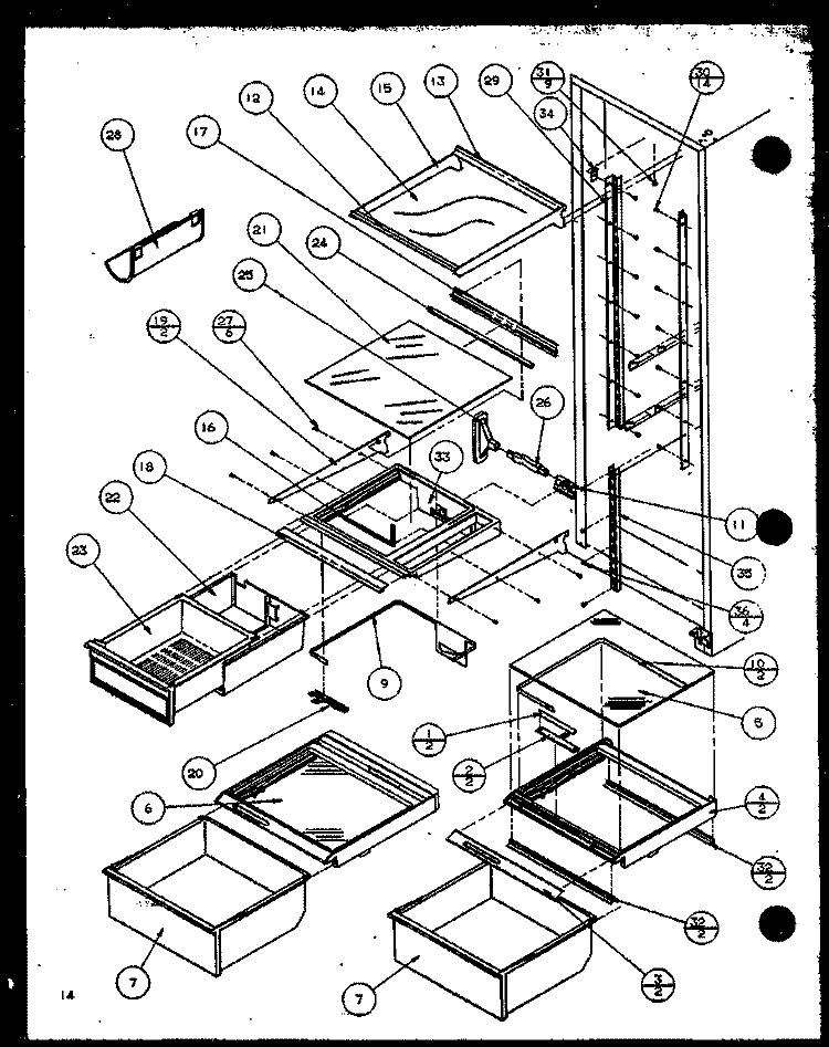 REF SHELVING AND DRAWERS Diagram and Parts List for SZ25MPL P1120712W L Amana Refrigerator