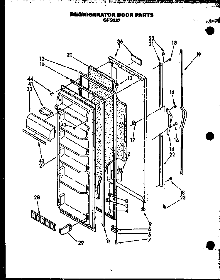 Refrigerator Door Parts Diagram and Parts List for GFS227 MN11 Caloric Refrigerator