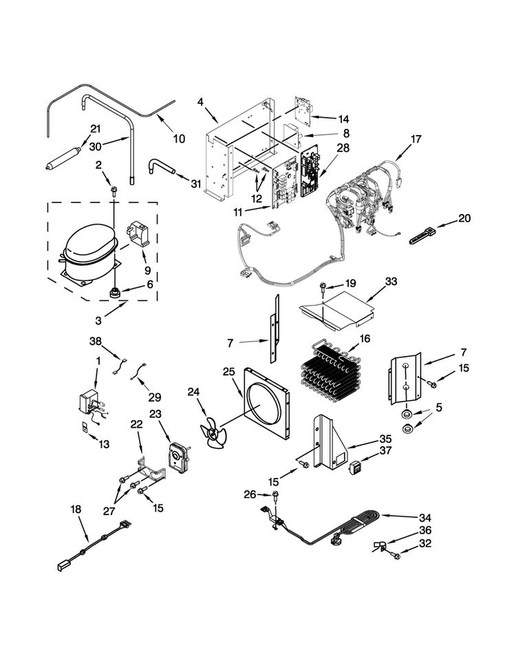Upper Unit Parts Diagram and Parts List for JS42PPDUDB20  Jenn-Air Refrigerator