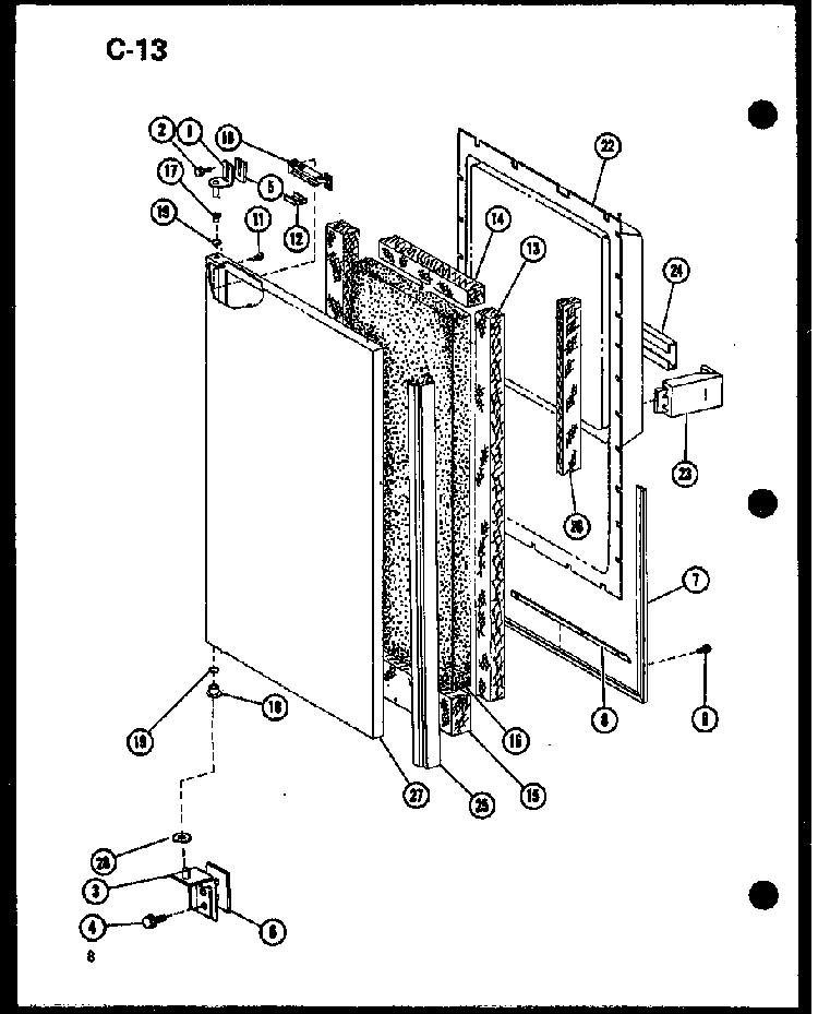 Lower Freezer Door Diagram and Parts List for SLDI22F-1-P75400-14W  Amana Refrigerator