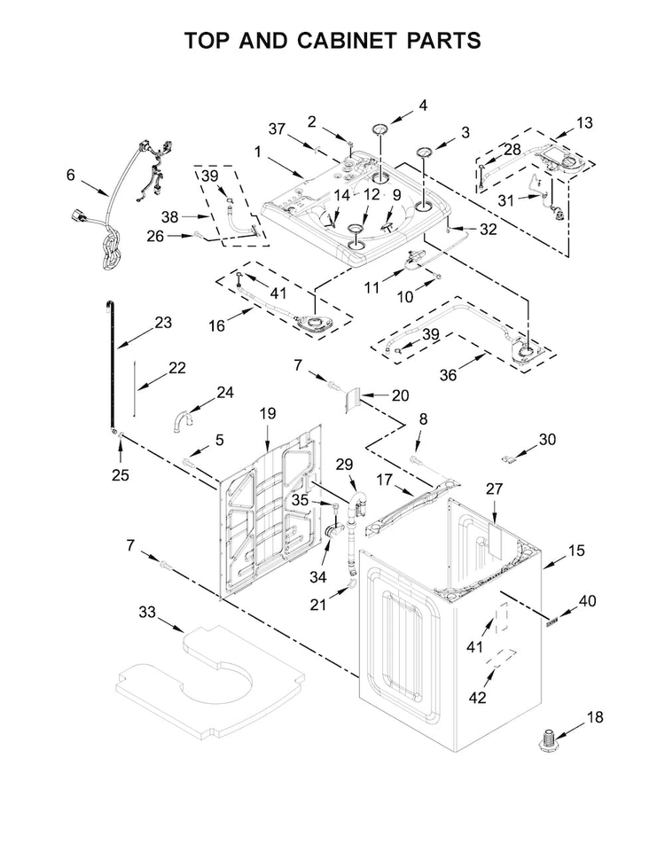 Top And Cabinet Parts Diagram and Parts List for MVWB955FW1  Maytag Washer