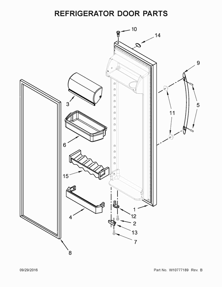 Refrigerator Door Parts Diagram and Parts List for 5MSF25N4BA02  Maytag Refrigerator