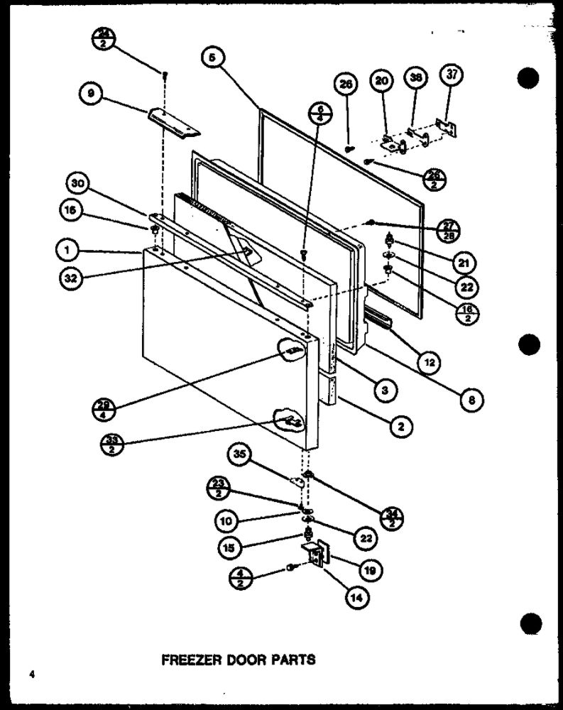 Freezer Door Parts Diagram and Parts List for IC3H-P7621305W-BM  Amana Refrigerator