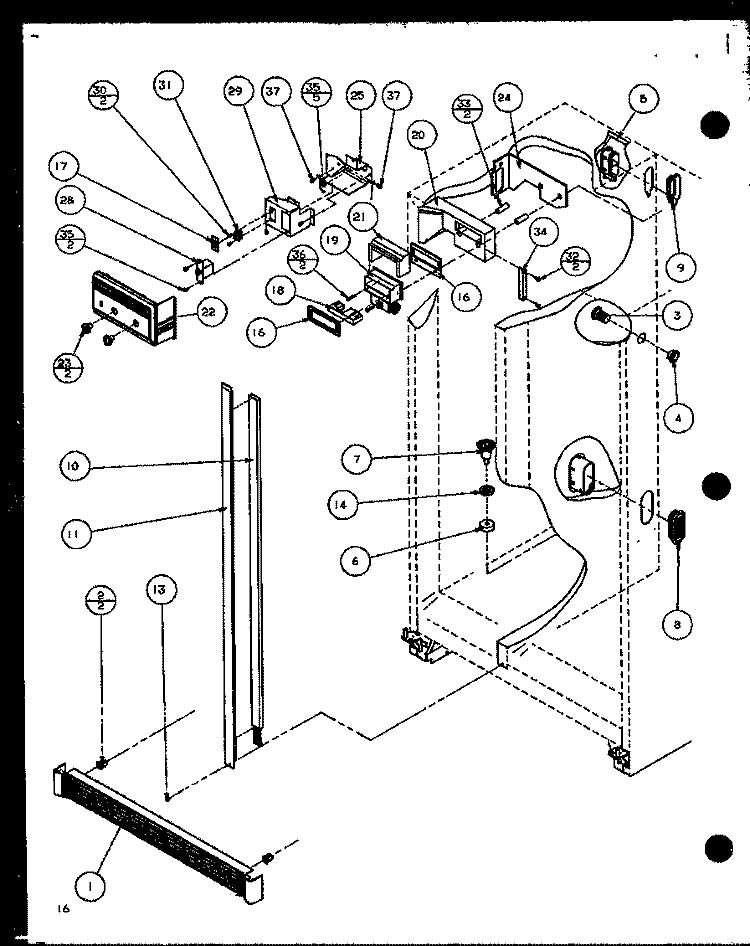 REF / FZ CONTROLS AND CABINET PARTS Diagram and Parts List for 36048 P1122102W L Litton Refrigerator