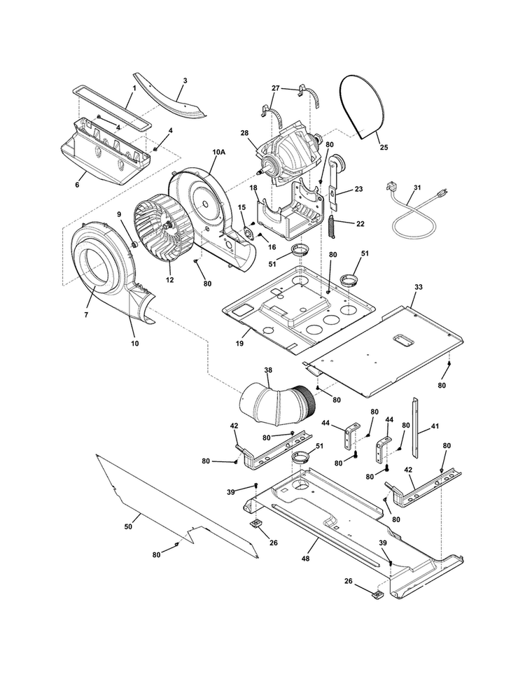 Motor/blower/belt Diagram and Parts List for CLCE500MW1  Crosley Washer Dryer Combo