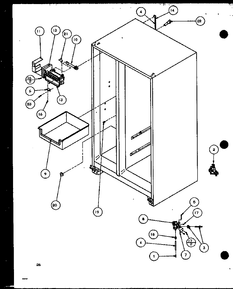 ROLLERS AND BACK UNIT Diagram and Parts List for 36048 P1122102W L Litton Refrigerator