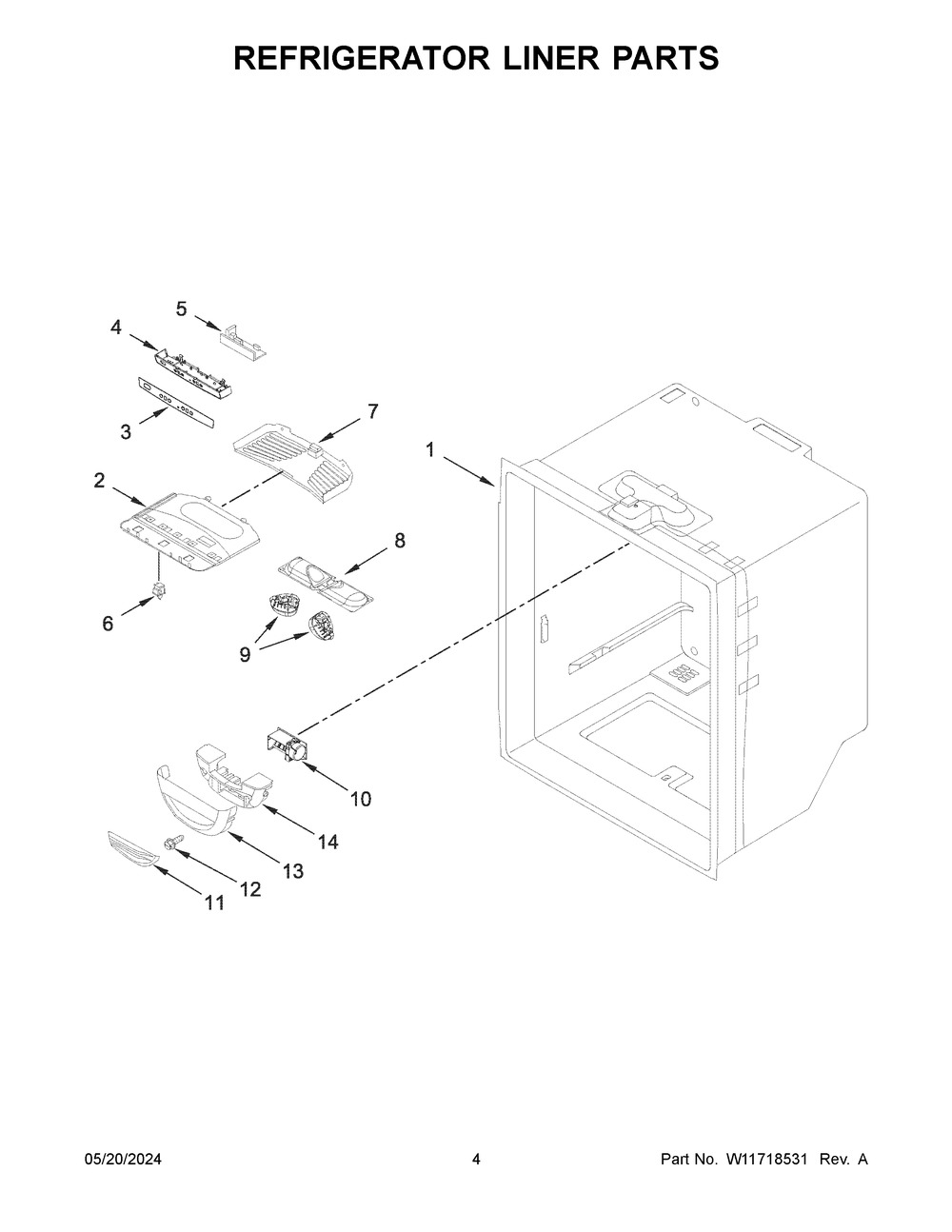 Refrigerator Liner Parts Diagram and Parts List for ABB1924BRB05  Amana Refrigerator