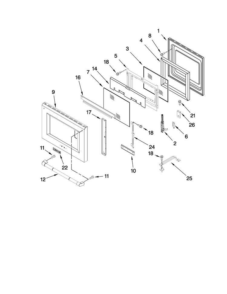 Oven Door Parts Diagram and Parts List for JDRP436WP00  Jenn-Air Range