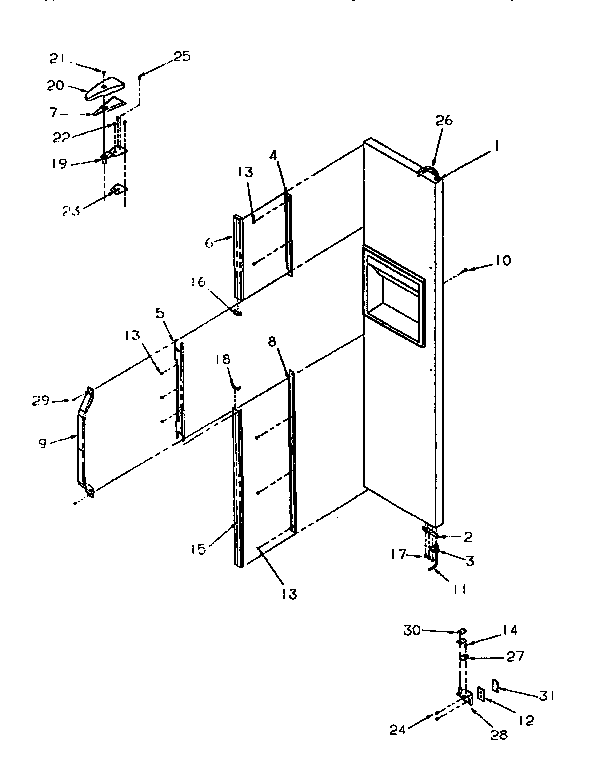 Freezer Door Hinge Diagram and Parts List for SSD25SL-P119042WL  Amana Refrigerator